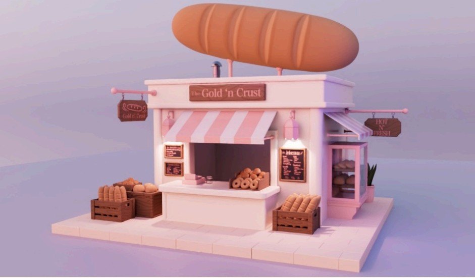 3D bakery storefront view